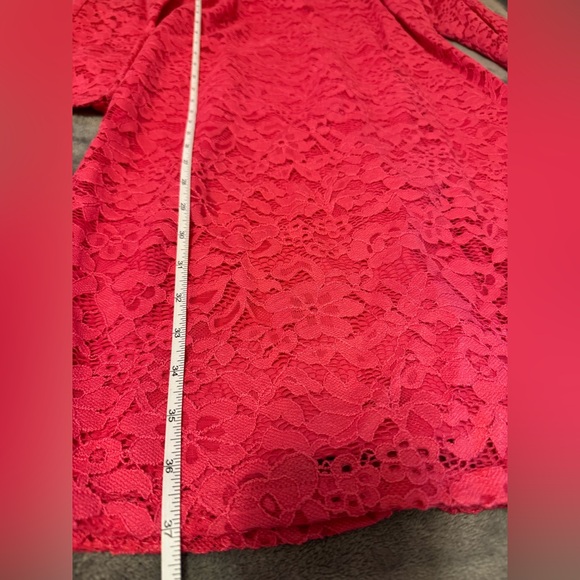 Nine West Size 6 Vibrant Pink Lace Open Shoulder Long Sleeve Dress PTP 18” - Picture 8 of 8